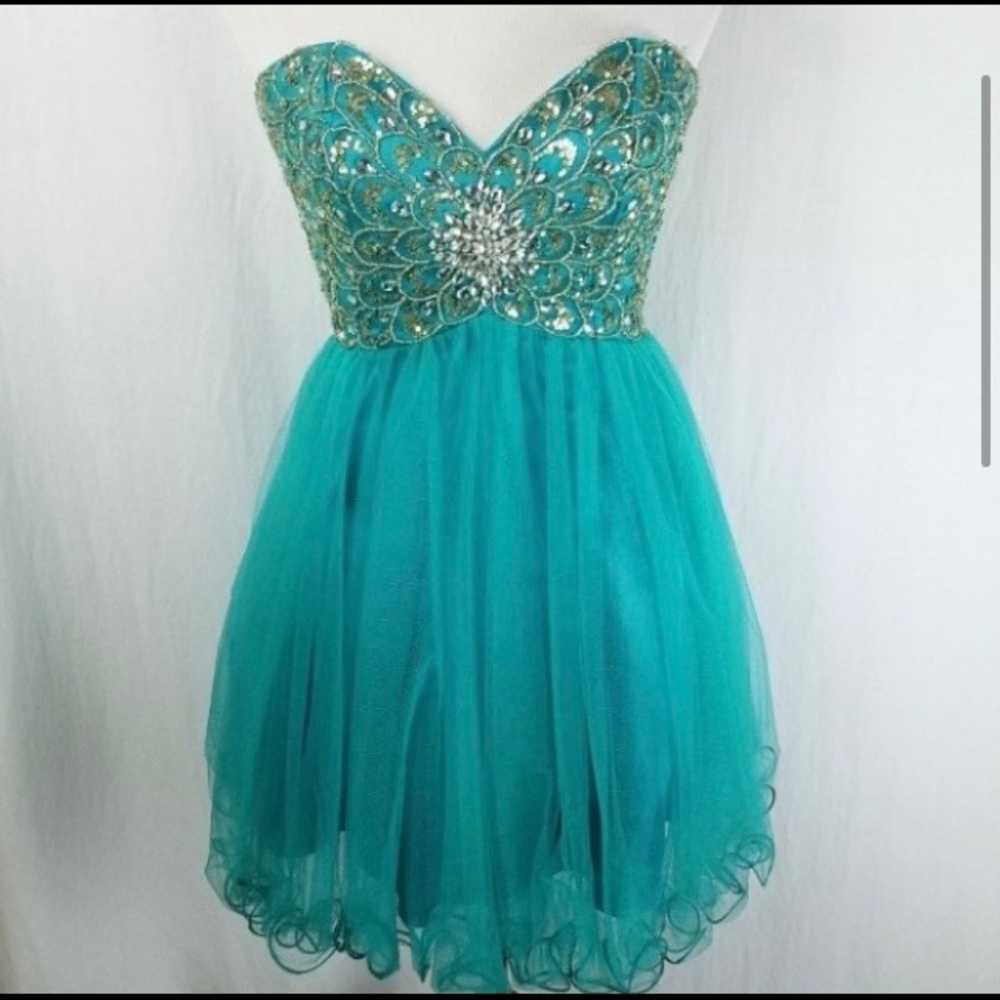 Camille la Vie Turquoise Strapless Cocktail Dress Size 10